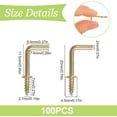 thumbnail image 2 of 1/2" Screw in Hooks, 100Pcs Copper Plated L Shaped Hooks Shouldered Dresser Cup Hooks Right Angle Hooks Self Tapping screw Hooks for Indoor and Outdoor Hanging (Gold), 2 of 5
