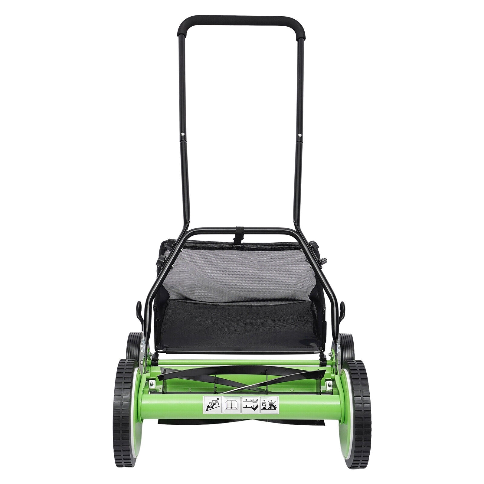 16-Inch 5-Blade Cordless Manual Reel Lawn Mower, Adjustable Cutting/ Handle Height Grass Cutter with Grass Catcher, Green