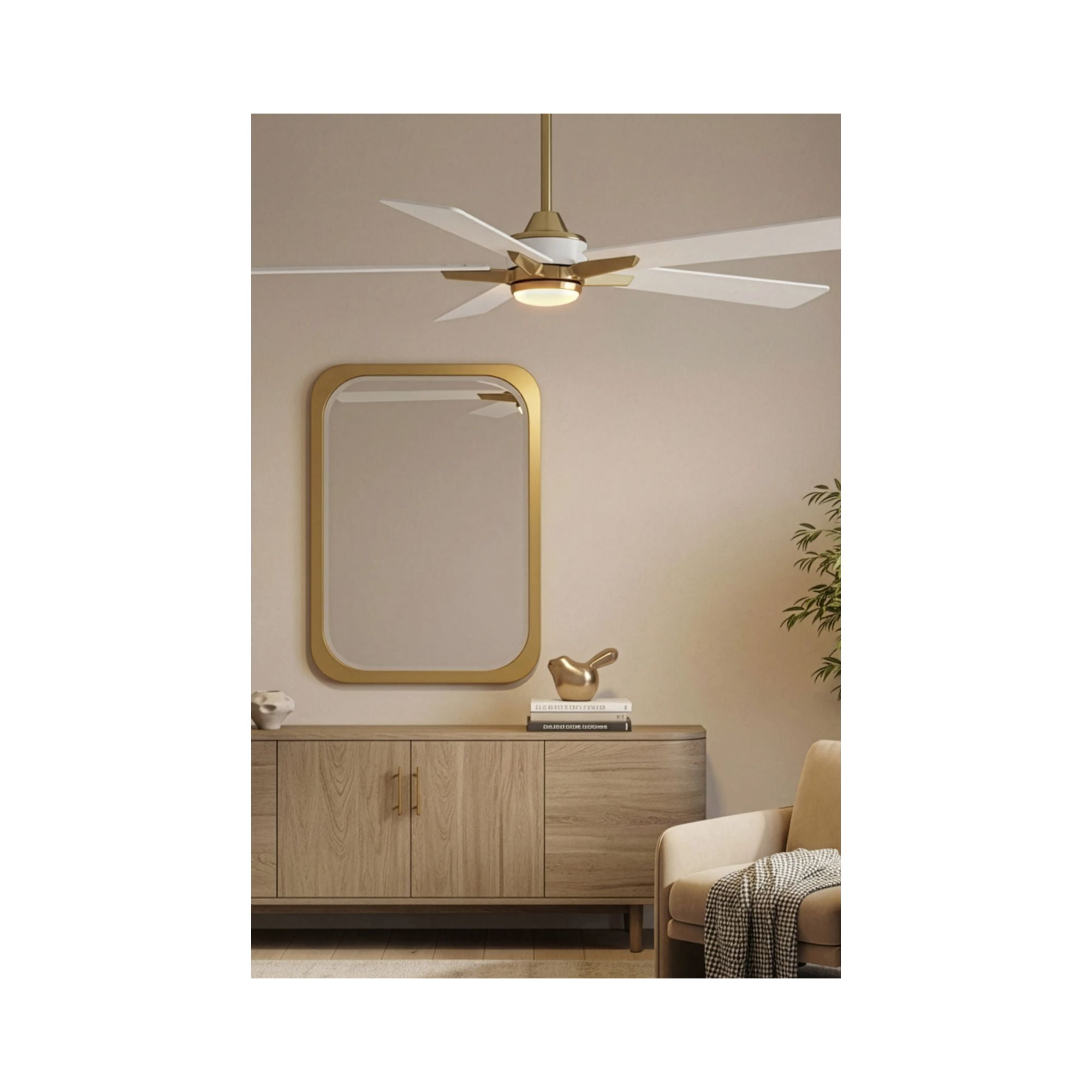 Casa Vieja 52" Vegas Nights Modern Indoor Ceiling Fan 5 Blade LED Light Remote Control Soft Brass Finish White Wood Blades Bedroom