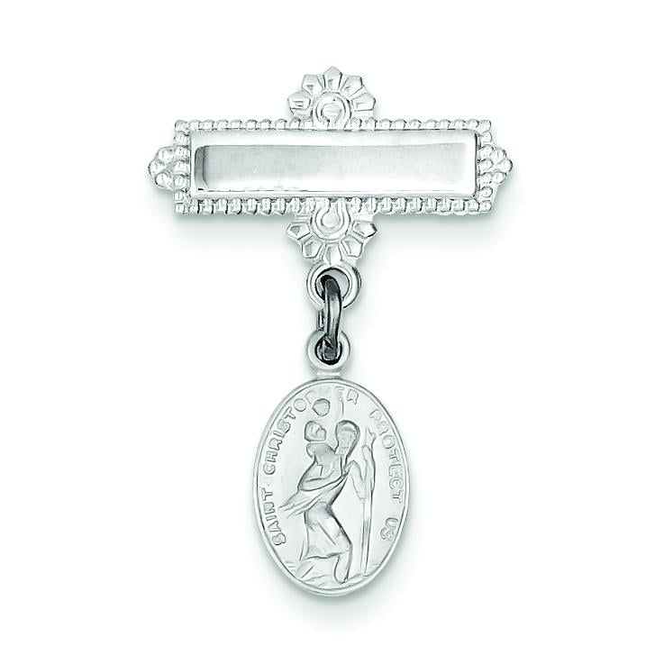 Sterling Silver Oval Saint Christopher Medal Pin by