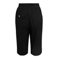 thumbnail image 5 of Striped Capri Pants for Women Elastic Waist Straight Wide Leg Cropped Pant Summer Casual Drawstring Side Button Capri Trouser with Pockets, 5 of 8