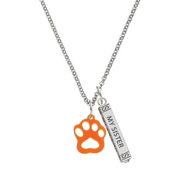 Delight Jewelry Acrylic Small Paw Orange Silvertone Always My Sister Bar Charm Necklace, 23"