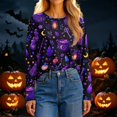 thumbnail image 5 of IYYVV Halloween Shirts for Women Long Sleeve Crewneck Casual Dressy Tops Funny Ghost Pumpkin Graphic Fall Fashion Top Purple M, 5 of 7