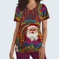 thumbnail image 2 of Christmas Scrubs for Women Strech Cute Santa Print Scrubs Top Short Sleeve V Neck Nursing Work Uniforms Pockets, M, 2 of 5