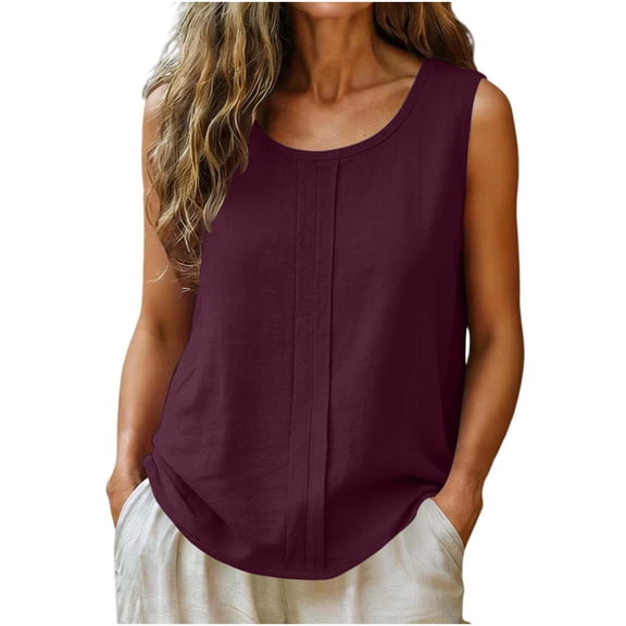 XuJwPNcy Tank Tops for Women Lightweight Sleeveless Cotton Linen Tee Tshirts Summer Casual Summer Beach Vacation Clothes