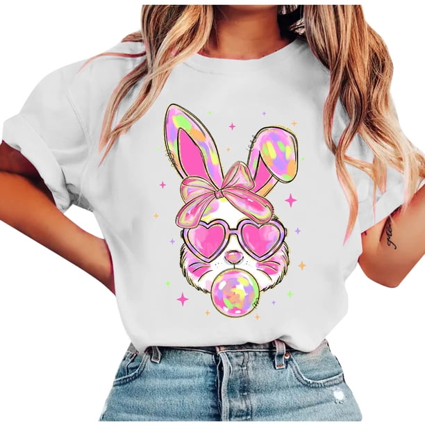 Tops de Manga Corta de Verano para las Mujeres Imprimir Blusa de Cuello Redondo, Moda Ligera de Poliéster Spandex