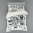 thumbnail image 1 of Ambesonne Indie Bedding Set 4 Pcs, Welcoming Monster, Queen, Black and White, 1 of 3