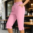thumbnail image 6 of LIaqionyy Women's Shorts Drawstring Elastic Waisted Knee Length Workout Yoga Athletic Sweat Short with Pockets, 6 of 9