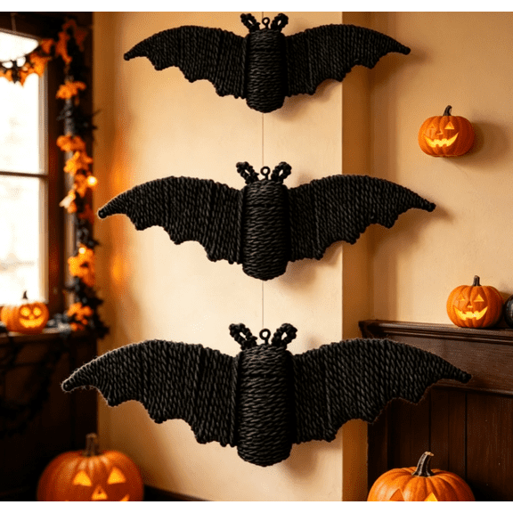 3Pack Halloween Outdoor Wicker Bat Decor Decorations,Halloween Decorations Black Woven Bats,Black Wicker Rattan Bats Halloween Decorations Indoor & Outdoor