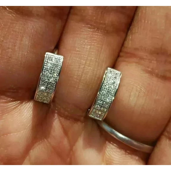 2Ct Round Cut White Simulated Diamond Men's Huggie Hoop Earring 14k White Gold Plated Gift For Him