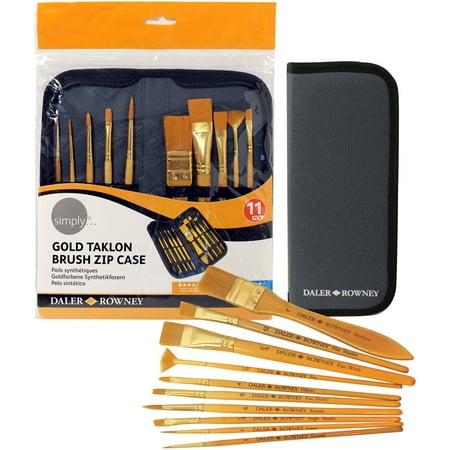 Golden Edge Acrylic Brushes - Daler-Rowney Simply Gold Talkon Acrylic Art Brush Set with Zip Case, 11 Piece