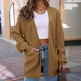 thumbnail image 5 of Women's Dark Blue Ribbed Knit Bolero Open-Front Cardigan - Long Sleeve Slim-Fit Wrinkle-Resistant with Pockets M, 5 of 16