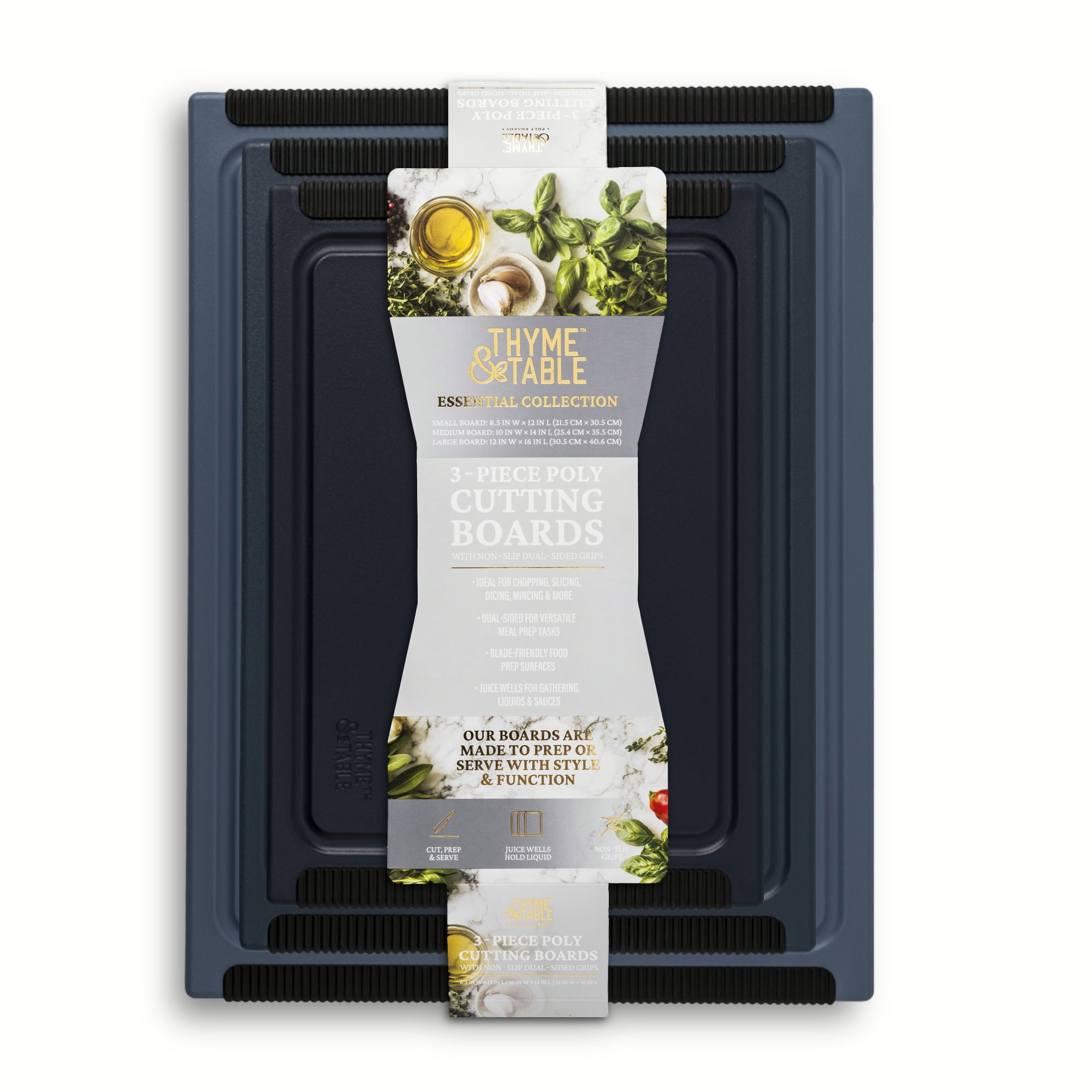 Thyme & Table 3-Piece Poly Cutting Boards Blue - SM 8.5x12", MD 10"x14", LG 12"x16"