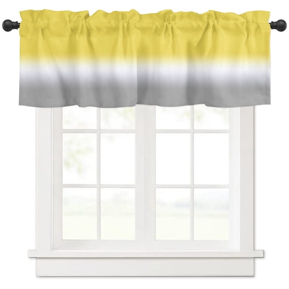Hokiten Rod Pocket Curtain Valance, Yellow White Grey Ombre Farmhouse Window Valance for Living Room, Bedroom, Kitchen Modern Abstract Aesthetics 42"W x 18"L