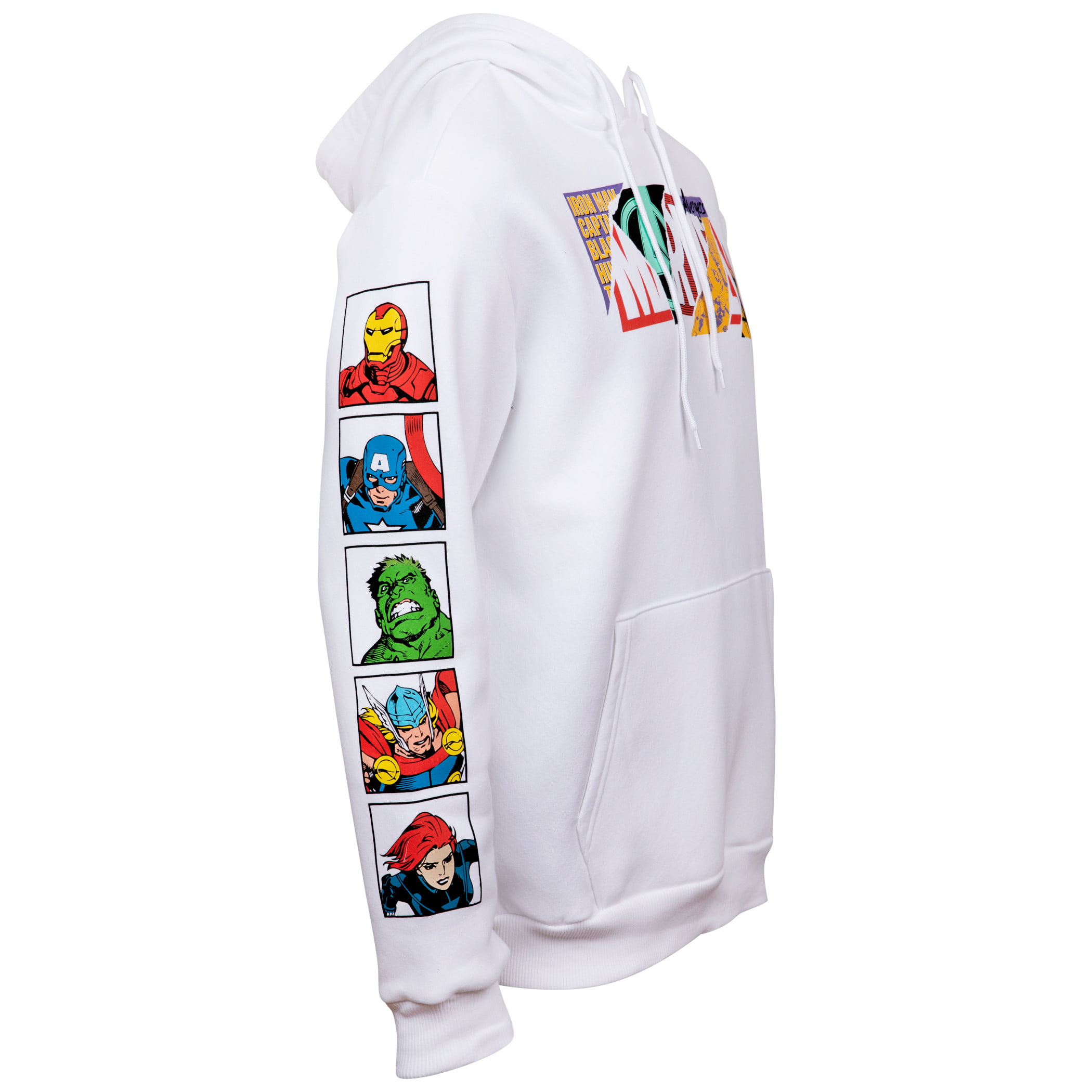 Character Hoodie Brand With Collage Sleeve Block Marvel Text Prints-Large