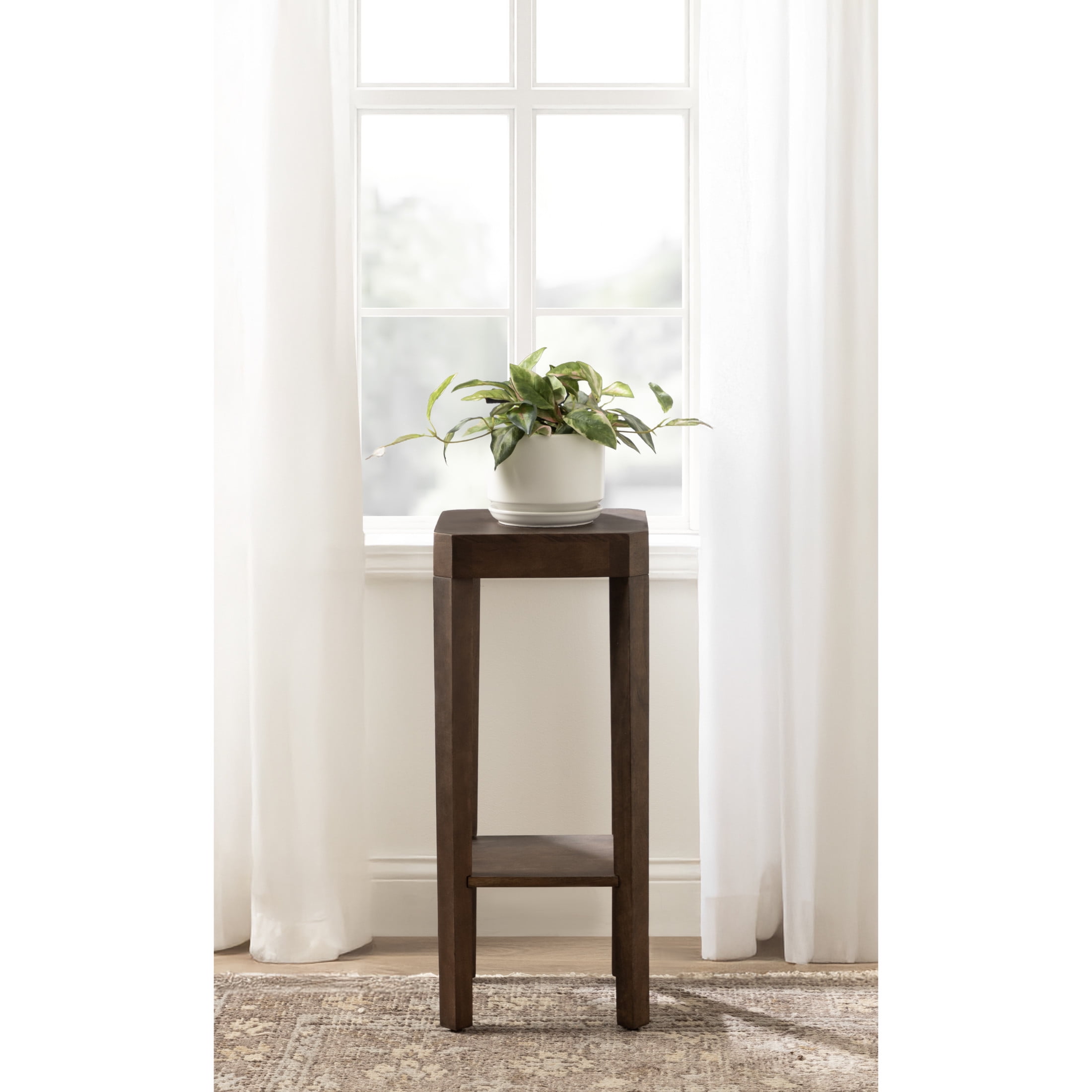 Kate and Laurel Talcott Modern Square Wood Drink Table, 12 x 12 x 28, Dark Brown, Transitional Decorative Two-Tier Pedestal Table for Use as Plant Stand Indoors or Living Room Decor Accent