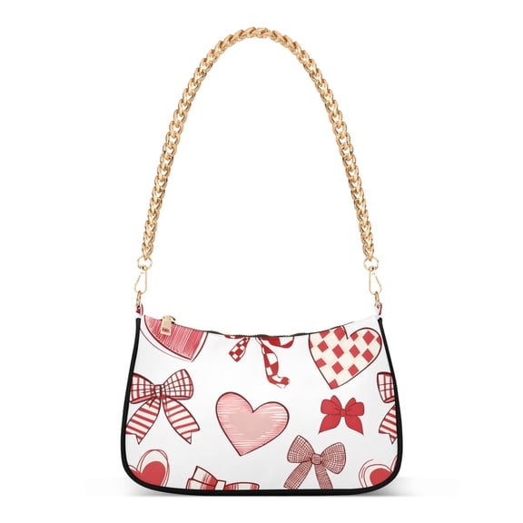 ALAZA Valentine Heart Bows Women's Chain Shoulder Bag Hobo Handbag Tote Crossbody Purse