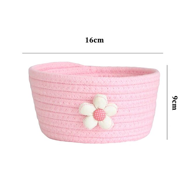Cesta de almacenamiento de cuerda de algodón para niños, 1 piezas, 16x9CM, cestas de lavandería tejidas a mano, organizador de escritorio, animales de dibujos animados, estilo nórdico