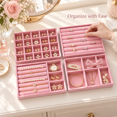 thumbnail image 4 of 4-Pack Jewelry Tray Drawer Organizer, Stackable Velvet Jewelry Storage Trays for Rings, Earrings, Necklaces and Bracelets, Pink, 8.27 x 4.92 in, 4 of 7