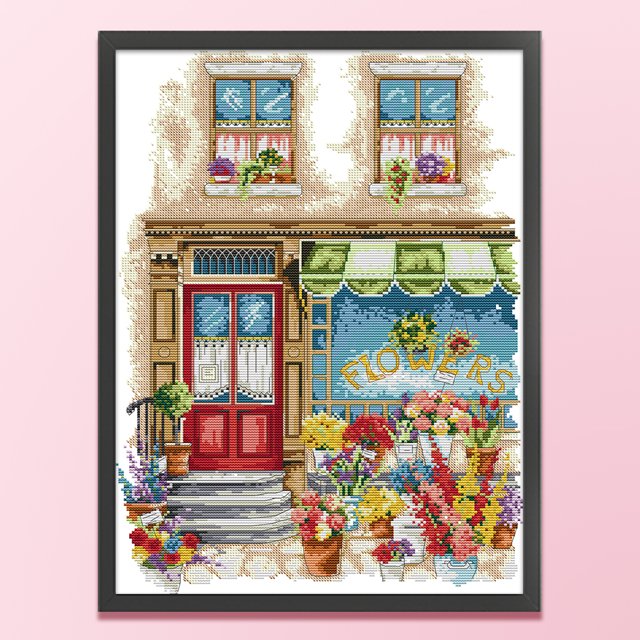 Cuadros Decorativos Bordado parcial Hilo de algodón ecológico 14CT Impreso Floristería Punto de cruz (FA345) Wdftyju embutido en tela