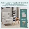 thumbnail image 2 of Coffee Table & Armchair Set, High-Back Reading Chair with Solid Wood Table, Beige Fabric, 400lbs Capacity for Living Room, Bedroom Relaxation Areas, 2 of 10