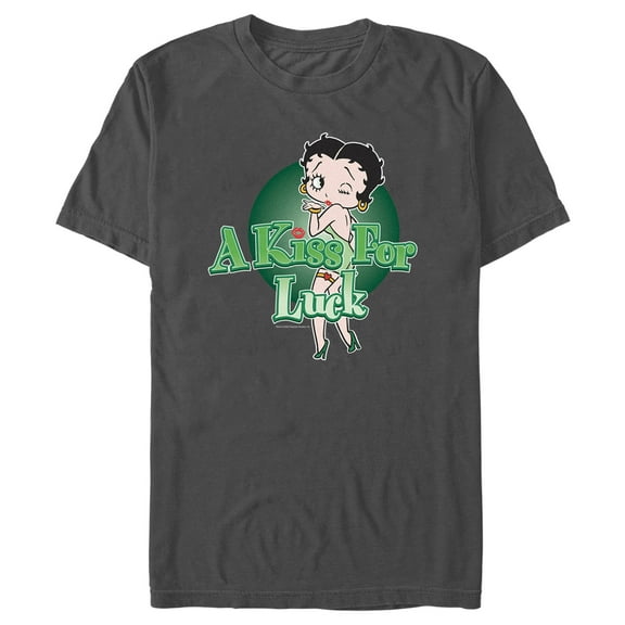 Men's Betty Boop St. Patrick's Day Betty A Kiss for Luck Graphic Tee Charcoal Large