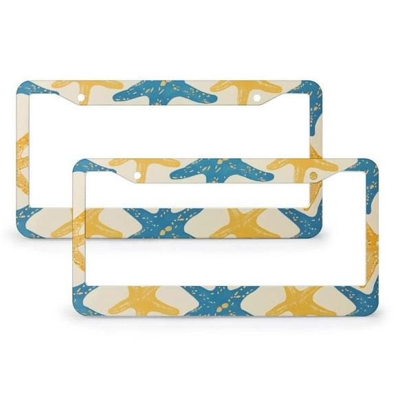 Starfish Beach License Plate Frames 2 Pcs Set Coastal Sea Theme License Plate Frames Cover Holders Funny Cute for USA Canada Vehicles 2 Holes Aluminum License Plate Cover