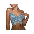 thumbnail image 2 of Franhais Women Halter Neck Camisole, Blue Butterfly-shaped Backless Tie-up Vest, 2 of 9