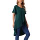 thumbnail image 4 of INSPIRAR CHIC Blusas de Mujer de Manga Corta Asimétricas con Nudo en la Cintura, Top Elegante Casual, Cuello en V, S Verde Profundo, 4 of 6