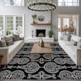 thumbnail image 3 of Non-Slip Rug Pad Rugs Abstract Paisley Flower Texture Rectangle Area Rugs 5x7Ft Soft Carpet Pads for Living Room Kids Room, Ethnic White Floral on Black, 3 of 9