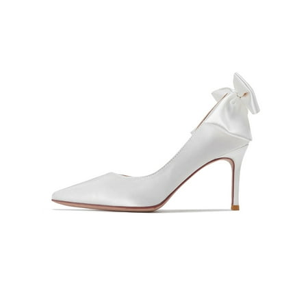 

Tenmix Womens Dress Shoes Slip On Stiletto Heels Pointed Toe Pumps D Orsay Women Lightweight Fashion White 8cm 8
