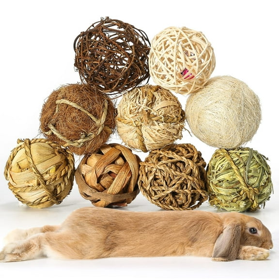 Bunny Chew Grass Balls, Rolling Chew Toys for Small Animals, Improving Dental Health, Natural Chew Grass Toys for Rabbits, Guinea Pigs, Chinchillas, Hamsters, Mice