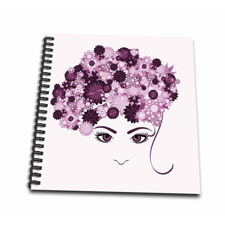 3dRose A Ladies Face With Pink Flower Hair - Memory Book, 12 by 12