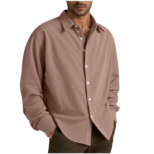 fatyb Mens Corduroy Shirts Button down Casual Shirts Collared Long Sleeve Shacket Casual Loose Jacket