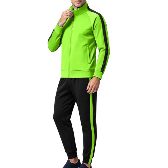 Men Tracksuit Set Zip Up Sets Bottoms Full Zip Casual Jogging Gym Suit Jacket with Pockets Green XXXL