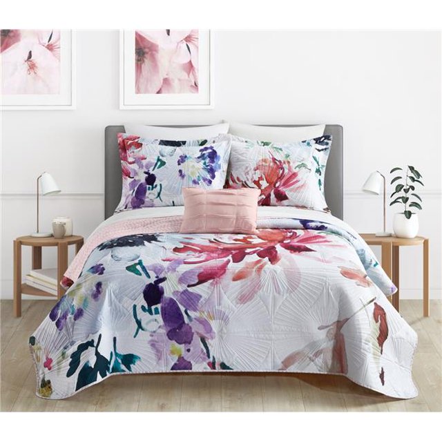 Chic Home BQS30108-US Regaleira Palace Ensemble de Literie Design Floral Aquarelle Réversible, Multi Couleur - Taille Simple - 3 Pcs