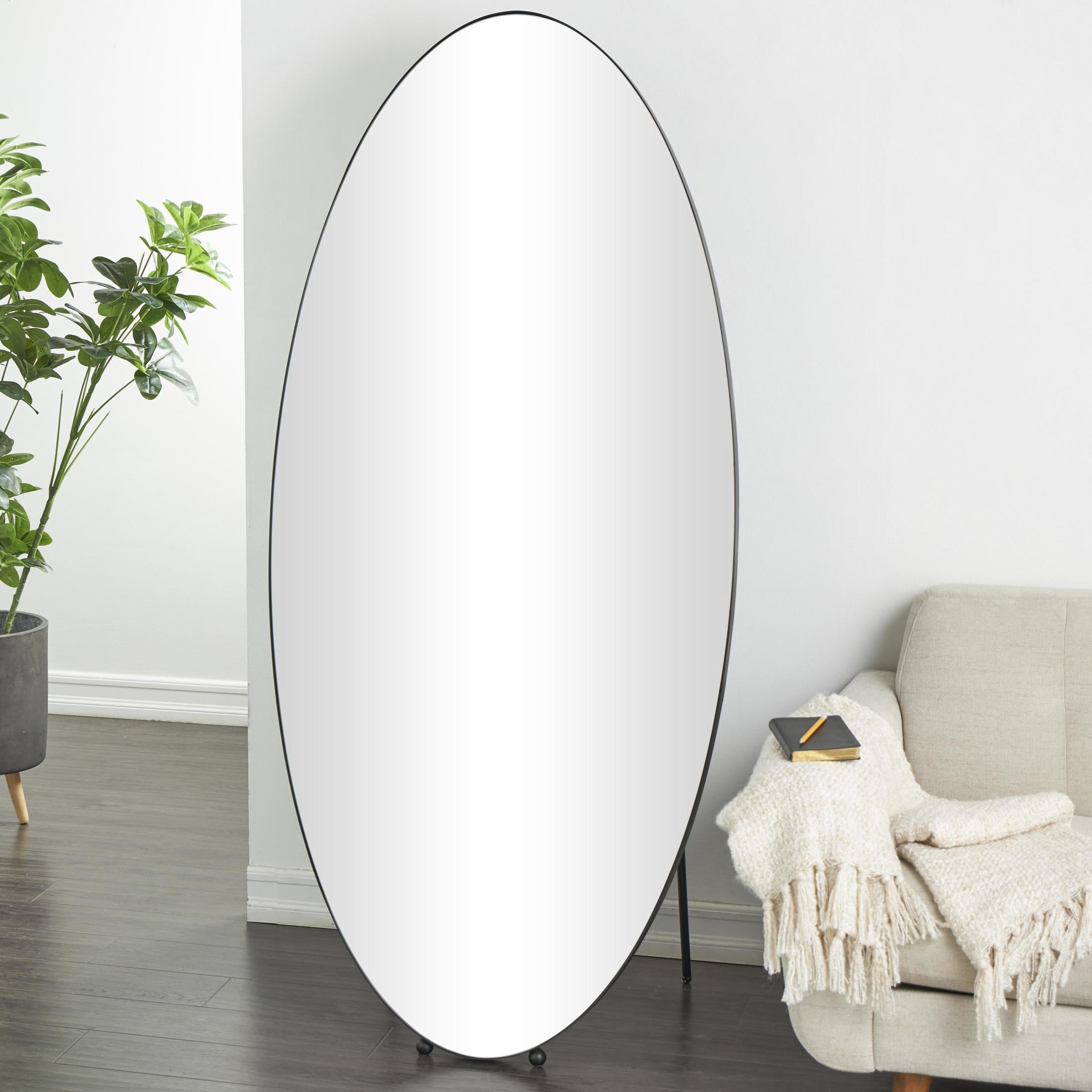 DecMode 32" x 69" Silver Metal Oval Freestanding Floor Mirror with Ball Feet