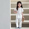 thumbnail image 2 of SJLDQY Girls Floral Printed Pajama Sets Long Sleeve Shirts Pants 2 Piece Sets Casual Sleepwear Breathable Soft Pj Sets, 2 of 4