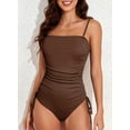 thumbnail image 6 of Eytino Womens Swimsuits One Piece Tummy Control Swim Suit Drawstring Bathing Suit Ribbed Tie Side Swimming Suits Ruched Square Neck Womens Swimwear Brown 2XL, 6 of 10