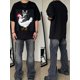 thumbnail image 2 of Fun Cat and Chicken Riding Short-sleeved T-shirt, Gray Cat Calmly Sitting Chicken Back, White Hen Slightly Impatient, Solid Color Background Highlights The Pattern, No Text More Add Simple Fashion, 2 of 4