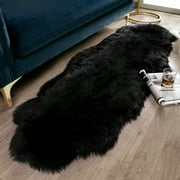 Howarmer Faux Fur Rug, Area Rugs, Fluffy Sheepskin Fur Rug, Fuzzy Ultra Soft 2 x 6 Ft Rugs, Machine Washable Shag Rug, Throw Rugs for Bedroom, Living Room, Black