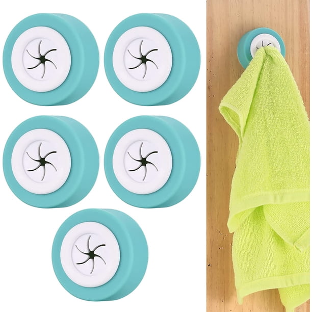 5 clips para toallas de té, soportes para toallas de té autoadhesivos, ganchos adhesivos para toallas de cocina, gancho redondo para toallas sin taladrar para baño, armario, armario