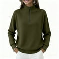thumbnail image 7 of Womens Fall Winter Fashion Sweaters Quarter Zip up pullover Polo sweatshirt women casual trendy tops Army Green L, 7 of 7