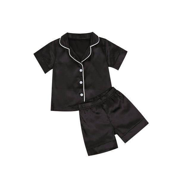 Meihuida Toddler Baby Satin Silk Pajamas Set, ButtonDown 2Piece Sleepwear PJs for Kids