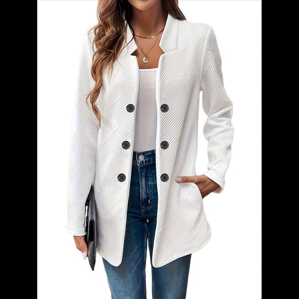 Blazer de Mujer con Cuello Alto, Informal, de Larga, Cruzado, Elegante, para Oficina y Negocios L