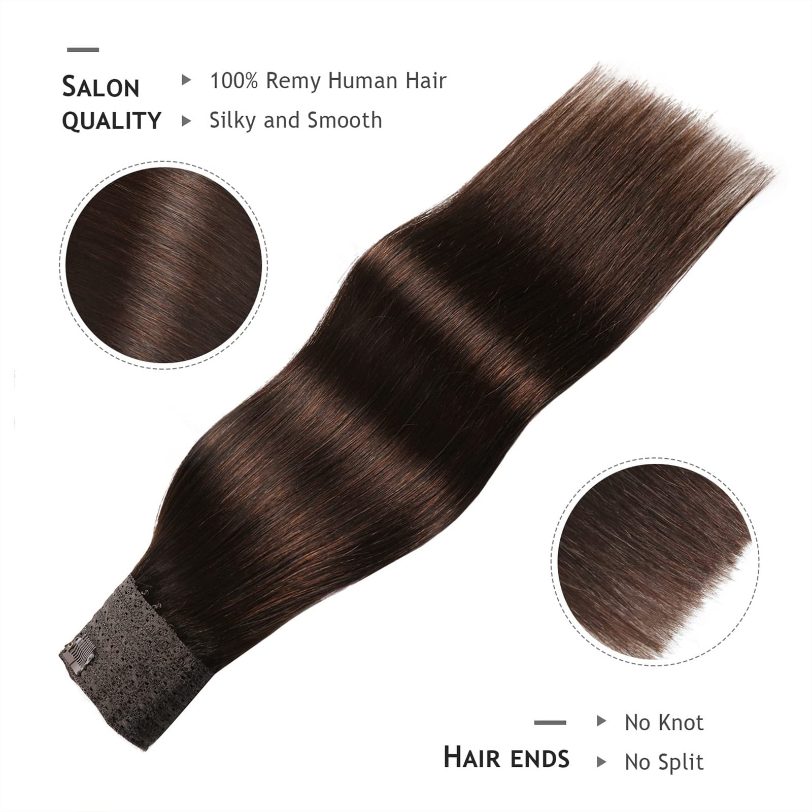 One Piece Clip in Hair Fish Line Hair Extensions Human Hair Dark Brown Color #2 Clips Real Natural Brazilian Hair Apply Invisible Wire 16-26 Inch
