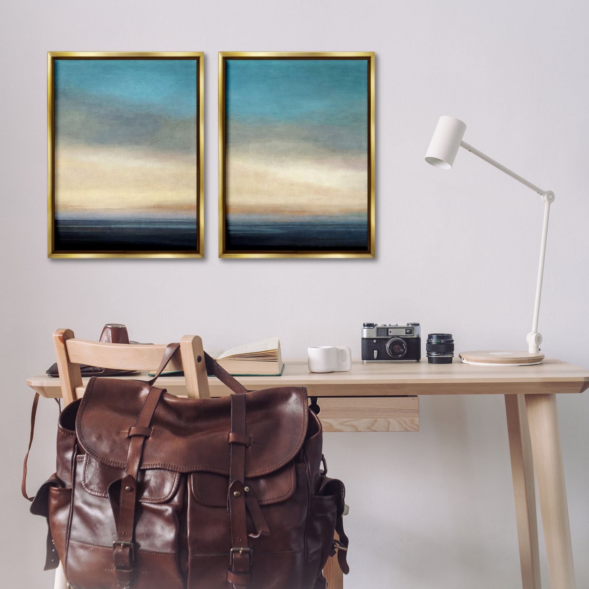 Stupell Industries Calm Tranquil Sea horizon Landscape & Nature Painting Gold Floater Framed Canvas Art Print Wall Art, 21 x 31, Set of 2