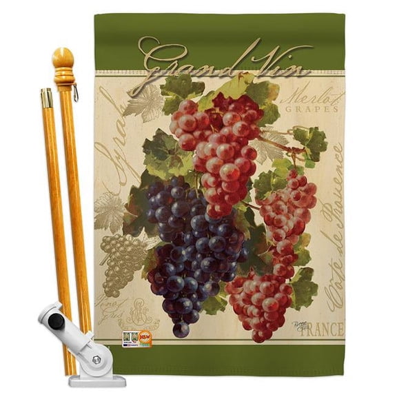 Breeze Decor BD-FT-HS-117041-IP-BO-D-US17-AM 28 x 40 in. Red & Purple Grapes Food Fruits Impressions Decorative Vertical Double Sided House Flag Set with Pole Bracket & Hardware