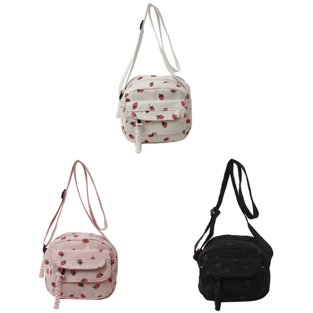 Lindo Bolso Hombro Fresa Cruzado Pana para Mujer () Blanco