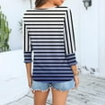 thumbnail image 4 of Women Striped T Shirts Smocked Cuffs 3/4 Sleeve Tops Round Neck Loose Casual Pullover Fall Summer Tees (2XL, Blue), 4 of 6